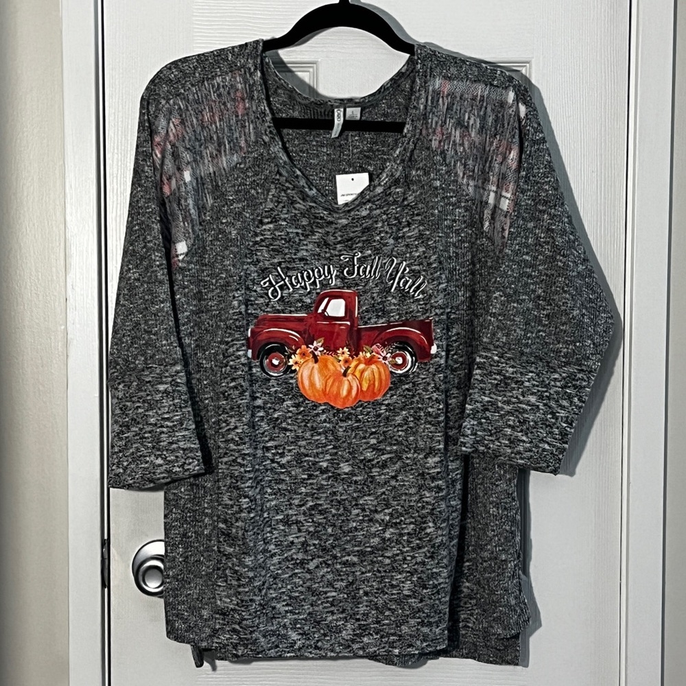 CATO Happy Fall Ya'll Lightweight Gray Sweater ~ NWT ~ Large